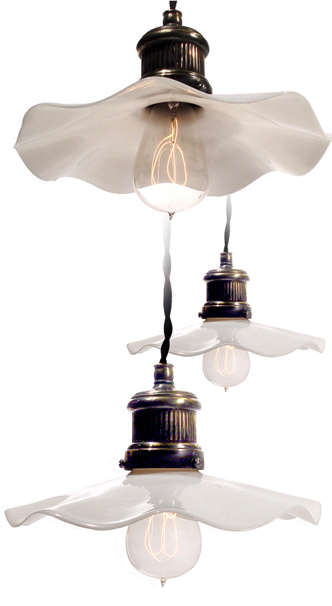 Ruffled Milk Glass Pendent Lamps, Ruffled Lamp Shade Lighting