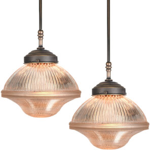 Matching Pair of One Piece Holophane Pendents