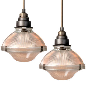 Matching Pair of Art Deco 2 Piece Holophane Pendents