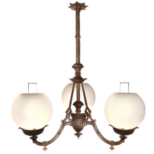 1870s Victorian Cast Iron and Vaseline Glass Oil Chandelier