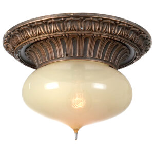 Collection of Bronze and Hand-Blown Vaseline Glass Flush Mounts