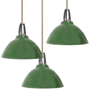 Collection of Original Large Dome Benjamin Green Porcelain Pendant Lights