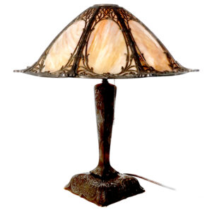 Slump Glass Table Lamp, Elaborate Filigree Overlay, Flared Shade