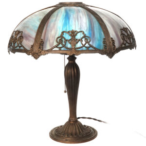 Unique Color Slump Glass Table Lamp, Decorative Filigree Overlay