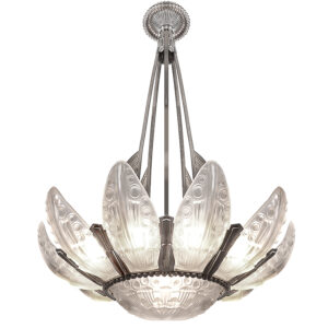 Large 10 Panel French High Style Art Deco Chandelier by Georges LELEU