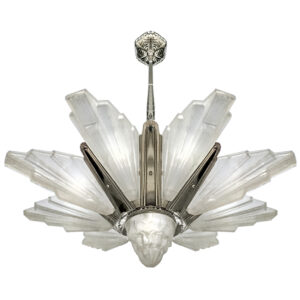 Large Important French High Style Art Deco Chandelier- Sabino / Degue