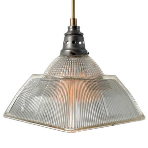 Large Matching Pair of Dome Over Square Holophane Pendents