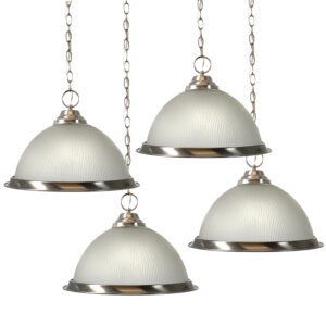 Collection of Nickel and Frosted Glass Prismatic Dome Pendents