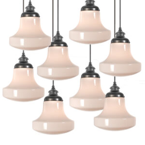 Collection of Large, Simple and Elegant Milk Glass School House Pendents