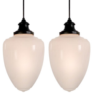 Huge Gothic Acorn Milk Glass Pendent - Matching Pair