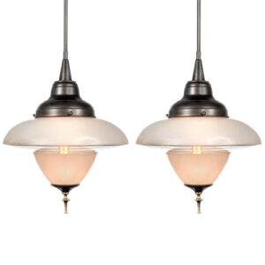 Matching Pair of Frosted with Clear Art Deco Saucer Pendents