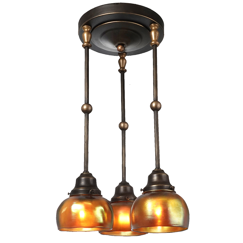 Steuben Signed Aurene Glass 3 Shade Chandelier