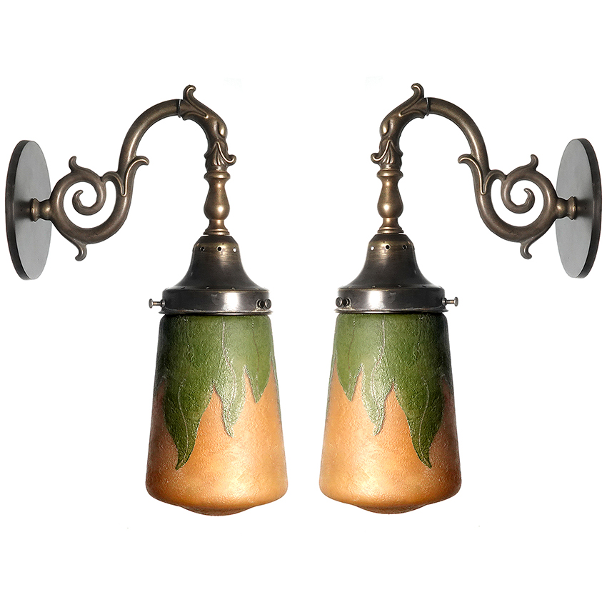 Art Nouveau Flower Form Art Glass Sconces... Matching Pair
