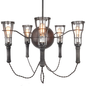 Unique Five Cage Light Industrial Chandelier