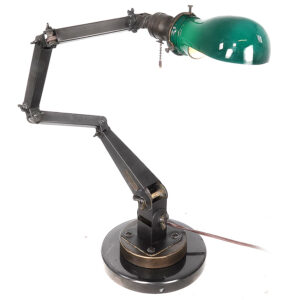 Signed Articulating American Fixture Co. Desk Lamp, Emerald Light Shade