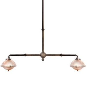 Impressive Double Long Arm Gas Lamp - 3 Piece Holophane Shades