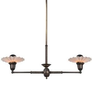 Double Eastlake Holophane Chandelier - Ruffled Shades and Capped Bulbs