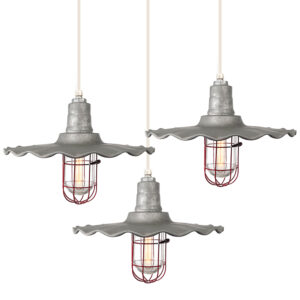 Galvanised Steel and Red Cage Radial Wave Pendents - Set of Three