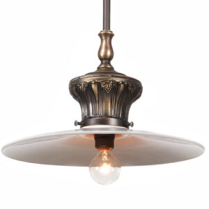 Early Gas Lamp With 10 Inch Flat Milk Glass Shade