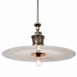 1910 German Gas Lamp With Rare 14.5 Inch Flat Milk Glass Shade