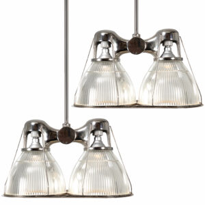 Polished Aluminum Double Holophane Chandelier