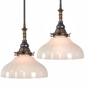 Matching Pair of 11 Inch Diameter Fluted Dome Pendents