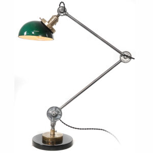 Chicago Die Casting Company Articulating Desk Lamp with Emerald Glass Shade