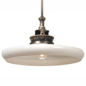 Welsbach Gas Lamp With 14 Inch Rounded Edge Flat Milk Glass Shade