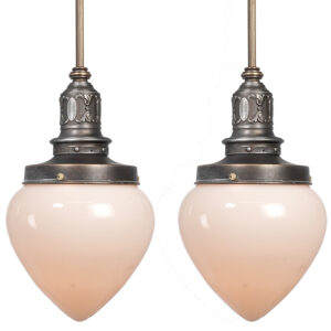Decorative Steel, Brass and Milk Glass Acorn Pendents - Matching Pair