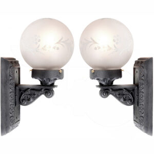 Matching Pair of Early Frosted Globe Sconces
