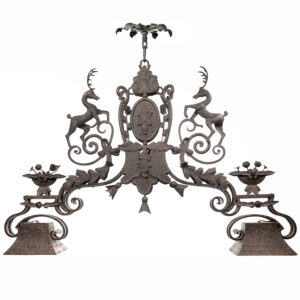Important Highly Detailed Iron Estate Horse Stable Chandelier