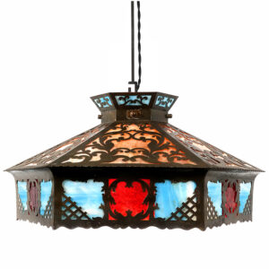Striking Hexagon Stained Glass Chandelier