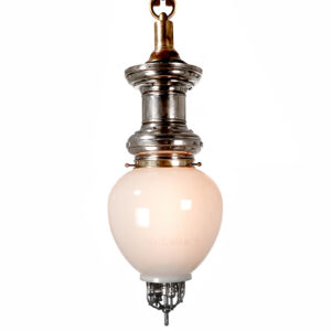 Signed Welsbach Industrial Gas Lamp - Nickel and Milk Glass
