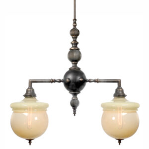 Very Unique Double Vaseline Glass Bank Chandelier