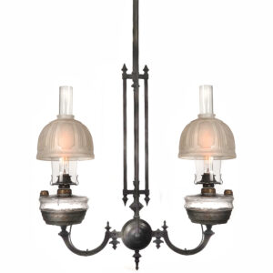 1800s Cast Iron Eastlake Double Arm Oil Chandelier