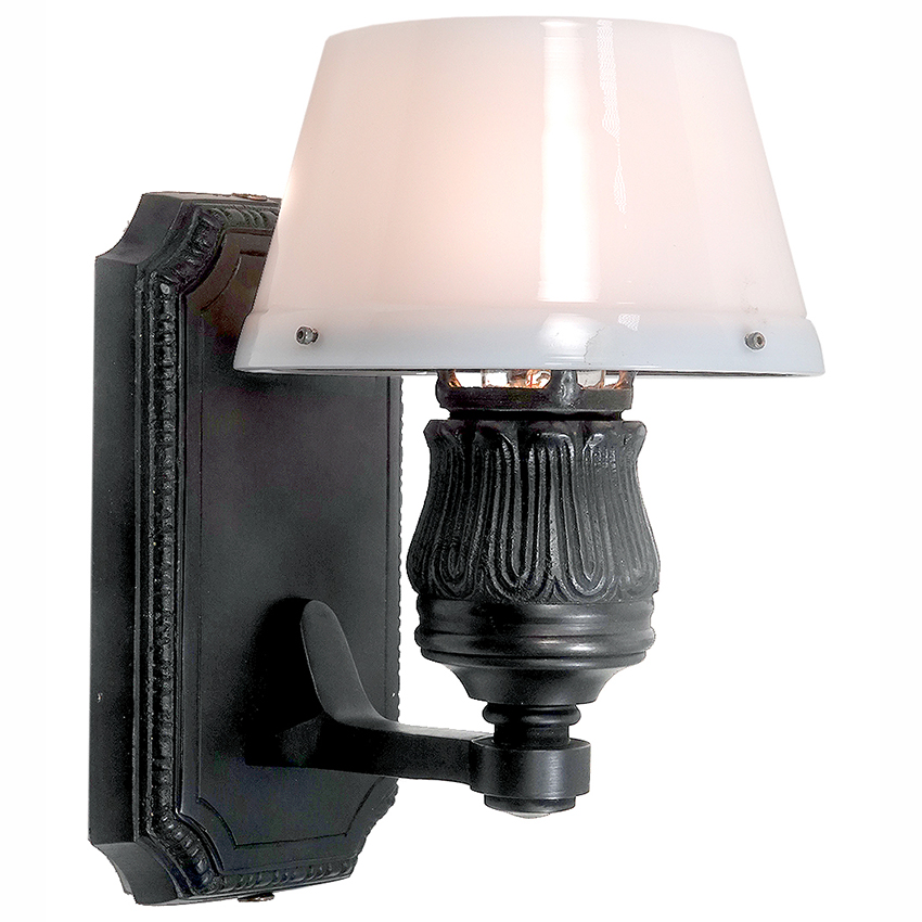 Petite Floral Railroad Sconces with Milk Glass Shade