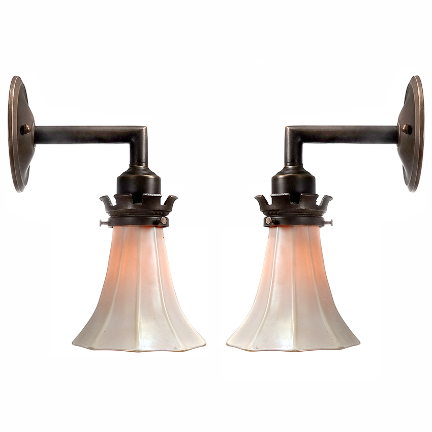 Signed Quezal Art Glass Sconces – Matching Pair
